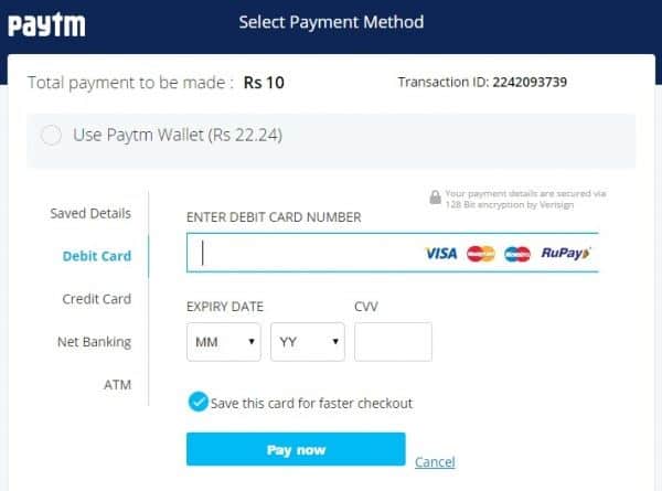 paytm payment options