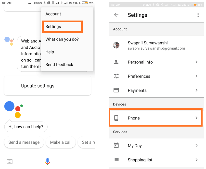 google-assistant settings